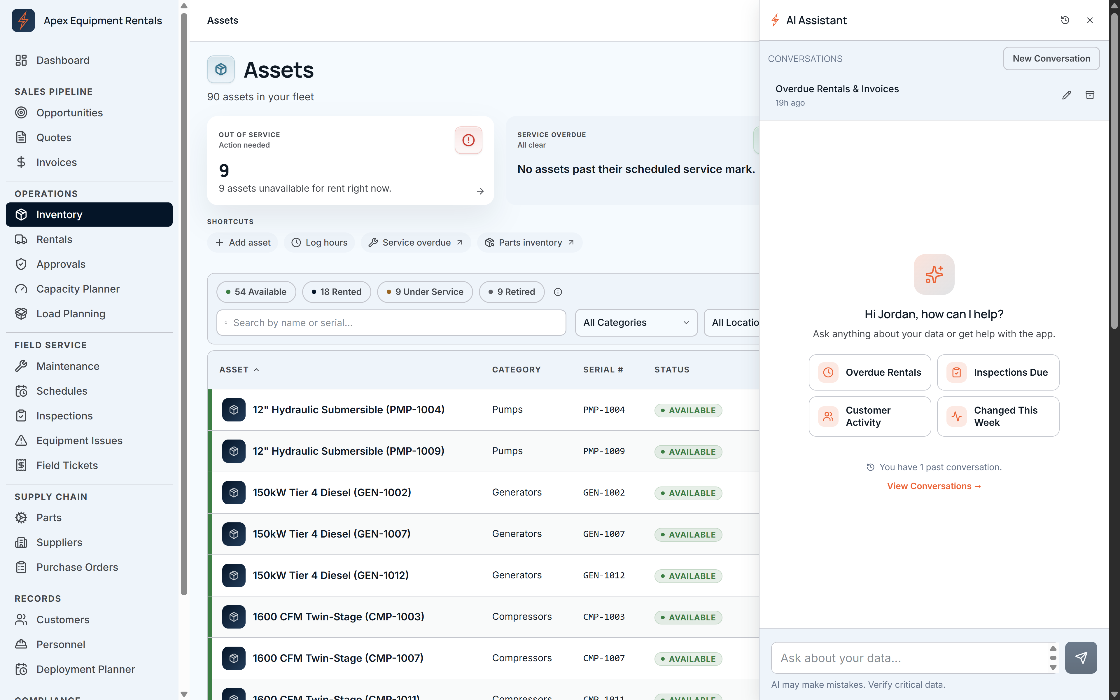 IronClad AI assistant: a docked chat panel showing a real conversation with tool-call results
